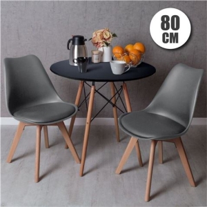 CONJUNTO COMEDOR 2 SILLAS GRISES D200 + MESA NEGRA D500 80CM MUVIP