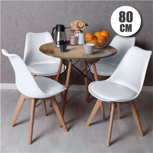 CONJUNTO COMEDOR 4 SILLAS BLANCAS D200 + MESA ROBLE D500 80CM MUVIP