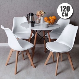 CONJUNTO COMEDOR 4 SILLAS BLANCAS D200 + MESA BLANCA D600 120CM MUVIP