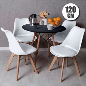 CONJUNTO COMEDOR 4 SILLAS BLANCAS D200 + MESA NEGRA D600 120CM MUVIP