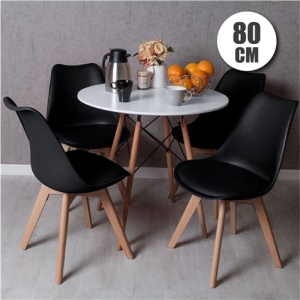 CONJUNTO COMEDOR 4 SILLAS NEGRAS D200 + MESA BLANCA D500 80CM MUVIP