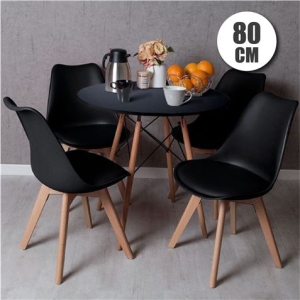 CONJUNTO COMEDOR 4 SILLAS NEGRAS D200 + MESA NEGRA D500 80CM MUVIP