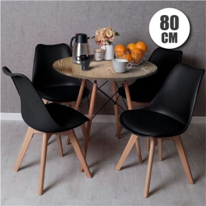 CONJUNTO COMEDOR 4 SILLAS NEGRAS D200 + MESA ROBLE D500 80CM MUVIP
