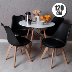 CONJUNTO COMEDOR 4 SILLAS NEGRAS D200 + MESA BLANCA D600 120CM MUVIP