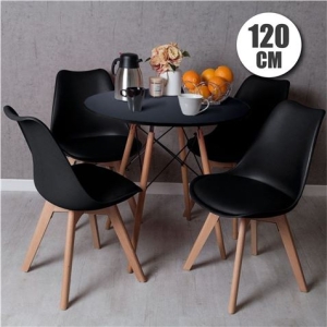CONJUNTO COMEDOR 4 SILLAS NEGRAS D200 + MESA NEGRA D600 120CM MUVIP