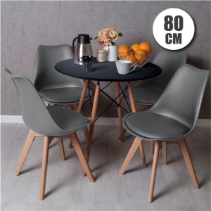 CONJUNTO COMEDOR 4 SILLAS GRISES D200 + MESA NEGRA D500 80CM MUVIP