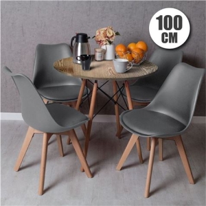 CONJUNTO COMEDOR 4 SILLAS GRISES D200 + MESA ROBLE D400 100CM MUVIP