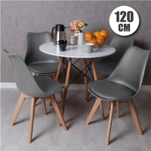 CONJUNTO COMEDOR 4 SILLAS GRISES D200 + MESA BLANCA D600 120CM MUVIP