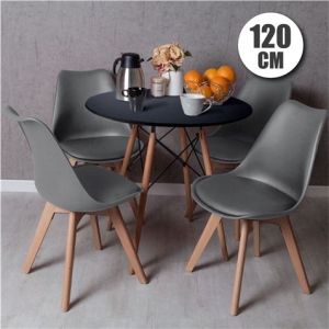 CONJUNTO COMEDOR 4 SILLAS GRISES D200 + MESA NEGRA D600 120CM MUVIP