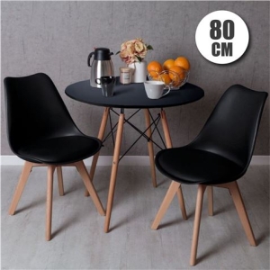 CONJUNTO COMEDOR 2 SILLAS NEGRAS D200 + MESA NEGRA D500 80CM MUVIP
