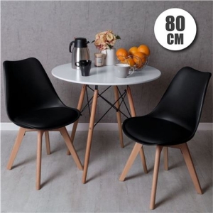 CONJUNTO COMEDOR 2 SILLAS NEGRAS D200 + MESA BLANCA D500 80CM MUVIP