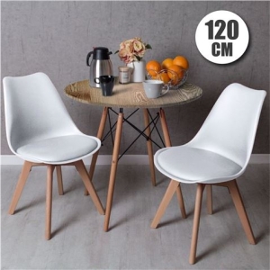 CONJUNTO COMEDOR 2 SILLAS BLANCAS D200 + MESA ROBLE D600 120CM MUVIP