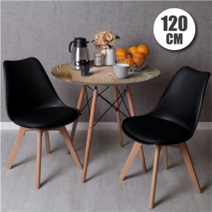 CONJUNTO COMEDOR 2 SILLAS NEGRAS D200 + MESA ROBLE D600 120CM MUVIP
