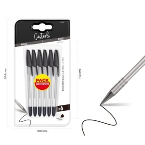 PACK 6 BOLIGRAFOS BASIC 1MM NEGROS CASTERLI