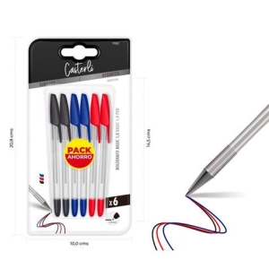 PACK 6 BOLIGRAFOS BASIC 1MM AZUL, ROJO Y NEGRO CASTERLI