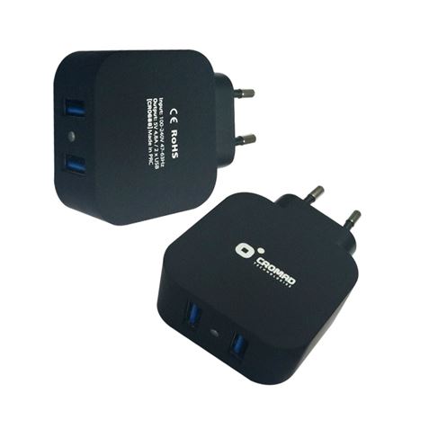 CARGADOR DE CORRIENTE 4.8A 2xUSB NEGRO CROMAD - Imagen 2