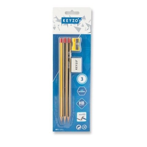 PACK 3 LÁPICES GRAFITO + GOMA + AFILADOR KEYZO