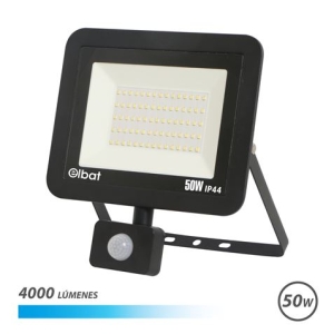 FOCO LED SERIE SLIM 50W CON SENSOR 6500K COLOR NEGRO ELBAT