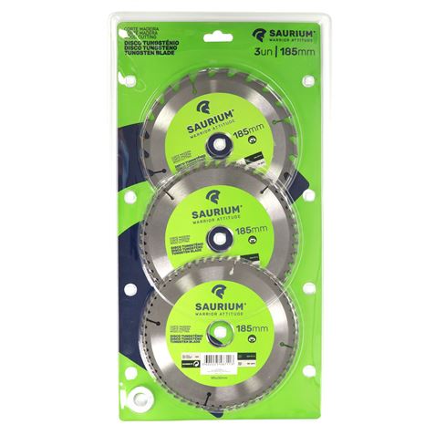 PACK 3 DISCOS CORTE MADERA PARA SIERRAS 185MM. SAURIUM - Imagen 4