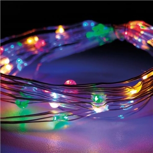 GUIRNALDA A PILAS FIJA 40 LEDS CABLE ALAMBRE PLATEADO LUZ MULTICOLOR 2,20M