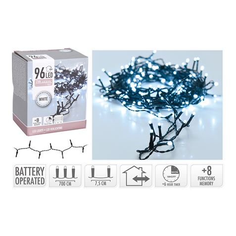 GUIRNALDA A PILAS MULTIFUNCION 96 LEDS CABLE NEGRO LUZ BLANCO FRIO 7,5M - Imagen 2