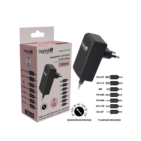 CARGADOR UNIVERSAL MULTIVOLTAJE 1500MAH 7 PUNTAS DIGIVOLT