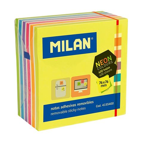 BLOC DE 400 NOTAS ADHESIVAS NEON 76X76MM MILAN