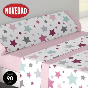JUEGO DE SABANAS CAMA 90CM ESTRELLAS ROSAS HBS
