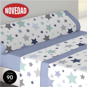 JUEGO DE SABANAS CAMA 90CM ESTRELLAS AZUL HBS
