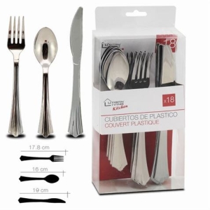 SET 18 CUBIERTOS PLASTICOS PLATEADOS URBAN LIVING