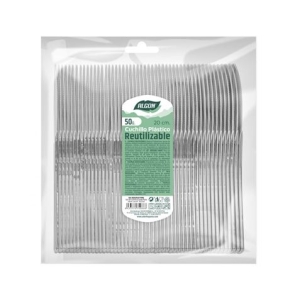 PACK 50 CUCHILLOS PLASTICO REUTILIZABLE PLATA ALGON