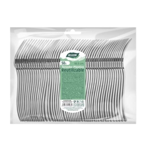 PACK 50 TENEDORES PLASTICO REUTILIZABLE PLATA ALGON