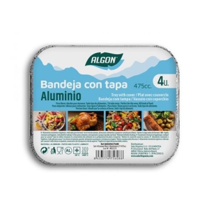SET 4 BANDEJAS ALUMINIO RECTANGULARES CON TAPA ALGON