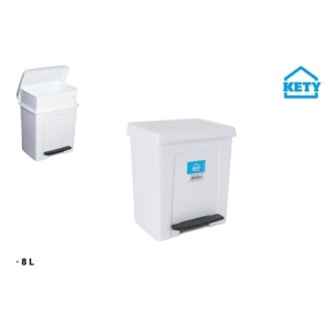 PAPELERA CON PEDAL Y CUBETA INTERIOR 8 LITROS BLANCA