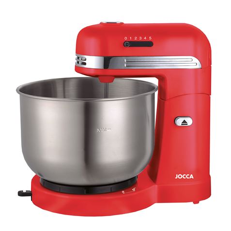 BATIDORA AMASADORA CON BOWL 3.5L 350W ACERO INOX ROJA JOCCA