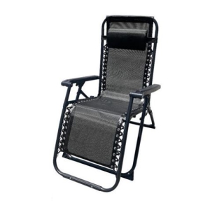 TUMBONA PLEGABLE NEGRO DE ACERO CON COJIN CERVICAL
