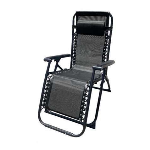 TUMBONA PLEGABLE NEGRO DE ACERO CON COJIN CERVICAL