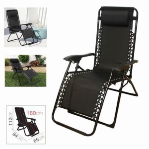 TUMBONA RECLINABLE CON ALMOHADA NEGRA
