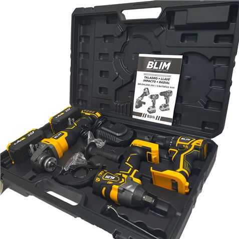 PACK 20V TALADRO + LLAVE IMPACTO + RADIAL S/CARBONES | 2 BATERIAS 4AH BLIM - Imagen 5