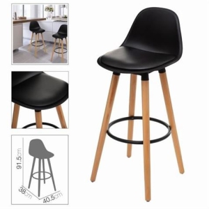 TABURETE ALTO CON RESPALDO Y ACOLCHADO NEGRO