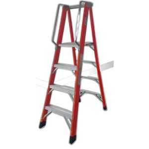 ESCALERA ELECTRICISTA FIBRA DE VIDRIO + ALUMINIO 4 PELDAÑOS MADER