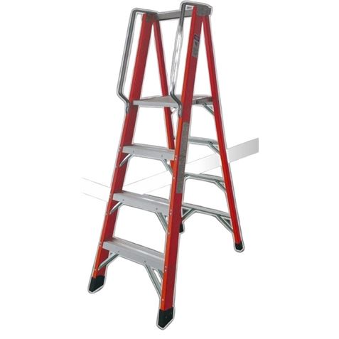 ESCALERA ELECTRICISTA FIBRA DE VIDRIO + ALUMINIO 5 PELDAÑOS MADER