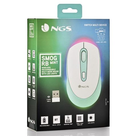 RATON INALAMBRICO BLUETOOTH RECARGABLE 2400 DPI VERDE MENTA NGS - Imagen 3