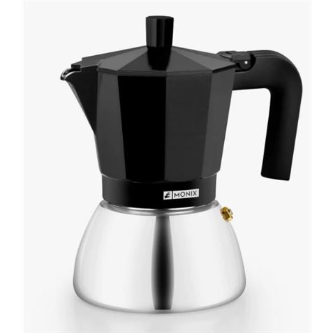 CAFETERA ITALIANA 6 TAZAS INDUCCION INOX NEGRA MONIX