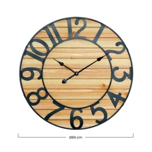 RELOJ PARED VINTAGE NEGRO/MADERA CLARA 60CM