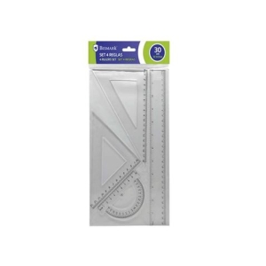 PACK REGLAS DE DIBUJO | ESCUADRA, CARTABÓN, REGLA Y TRANSPORTADOR BISMARK