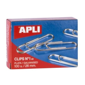 CAJA DE 100 UNIDADES DE CLIPS PLATEADOS - Nº1 Y 1/2 - 26MM - APLI