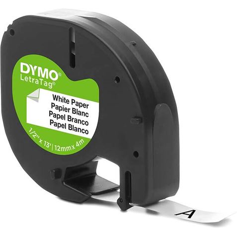 CINTA ETIQUETAS TEXTO NEGRO SOBRE BLANCO 12MM X 4 METROS DYMO