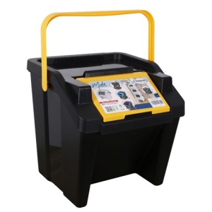 PAPELERA VERTICAL CON ASA 30 LITROS AMARILLA/NEGRO MODA TONTARELLI