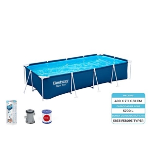 PISCINA RECTANGULAR + BOMBA STEEL PRO 400X211X81 BESTWAY